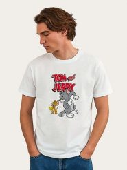 WOOOP Koszulka "Tom and Jerry Cheese" w kolorze białym rozmiar: L. Białe bezrękawniki Wooop, l, bez wzorów, z bawełny, bez kołnierzyka, bez ramiączek. Za 87.19 zł.