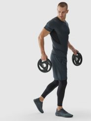 4F Koszulka treningowa slim szybkoschnąca męska - szara M. Szare t-shirty 4F, m, bez wzorów, z dzianiny, bez kołnierzyka, bez ramiączek. W wyprzedaży za 59.99 zł.