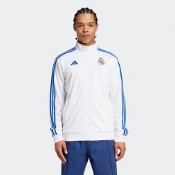 Kurtka piłkarska ADIDAS Real Madryt. Niebieskie kurtki Adidas, s, bez wzorów, z dzianiny, bez kaptura. Za 249.99 zł.