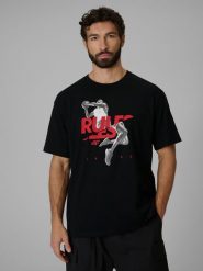 4F T-shirt loose z nadrukiem męski - czarny S. Czarne t-shirty 4F, m, bez wzorów, z bawełny, bez kołnierzyka, bez ramiączek. Za 69.99 zł.