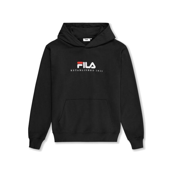 Bluza z kapturem męska do biegania Fila Valsera regular logo czarna. Czarne bluzy Fila, m, bez wzorów, z kapturem. Za 265.29 zł.