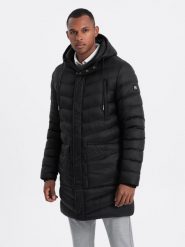 Kurtka męska zimowa parka pikowana - czarna V3 - Rozmiar: XXL. Czarne kurtki Ombre Clothing, na zimę, m, bez wzorów, bez kaptura. W wyprzedaży za 199.99 zł.
