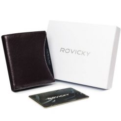 Portfel męski brązowy z czarna wstawką Rovicky 1520-03-BOR-1188 BRO. Brązowe portfele ROVICKY, bez wzorów, ze skóry. Za 60.00 zł.