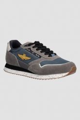AERONAUTICA MILITARE Szaro-niebieskie sneakersy męskie, Rozmiar 46. Szare buty sportowe casual Aeronautica Militare, bez wzorów, bez zapięcia. Za 439.99 zł.