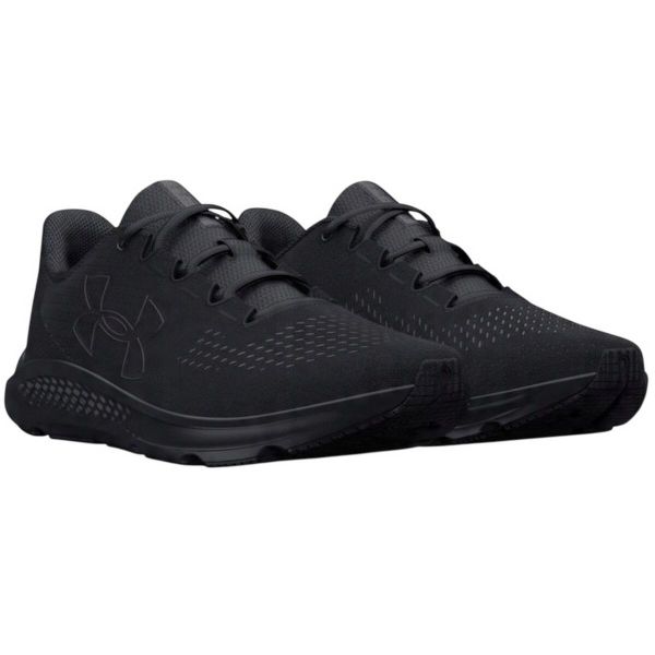 Buty Męskie Logo Bieganie Charged Pursuit 3. Czarne buty trekkingowe Under Armour, bez wzorów, bez zapięcia, do biegania. Za 376.99 zł.