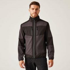 Softshell roboczy hybrydowy unisex E-Volve. Szare kurtki softshell Regatta, na lato, m, bez wzorów, z softshellu, bez kaptura. Za 409.99 zł.
