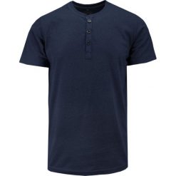 T-shirt Bawełniany, Ciemny Granatowy bez Nadruku, Krótki Rękaw, Dekolt z Guzikami -BASTION. Niebieskie bluzki z długim rękawem Bastion, m, bez wzorów, z bawełny, bez kołnierzyka, bez ramiączek. Za 117.00 zł.