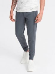 Bawełniane dresowe spodnie męskie joggery BASIC – grafitowe V11 OM-PABS-0174 - XXL. Szare joggery i bojówki Ombre Clothing, l, bez wzorów, z bawełny, eleganckie. Za 119.99 zł.