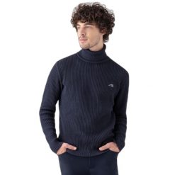 Sweter z wysokim kołnierzem Equiline Rudi. Niebieskie golfy EQODE BY EQUILINE, m, bez wzorów, bez ramiączek. Za 589.00 zł.