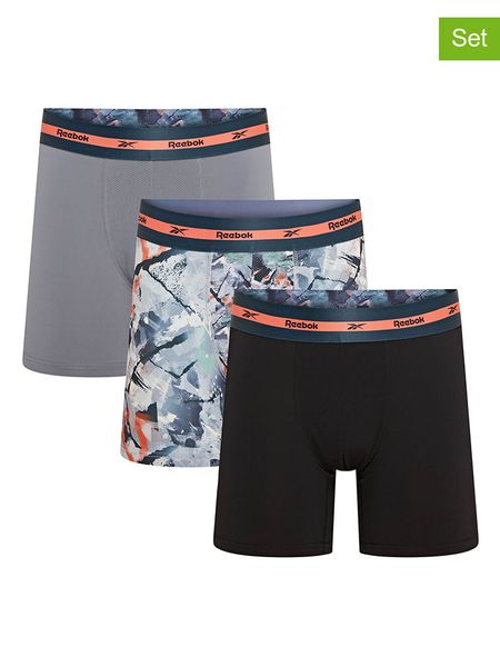 Reebok Bokserki (3 pary) "Luther" w kolorze szaro-turkusowo-czarnym rozmiar: XL. Czarne bokserki Reebok, xl, bez wzorów. Za 60.95 zł.