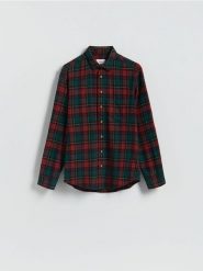 Koszula regular fit w kratę - bordowy. Czerwone koszule Reserved, l, bez wzorów, z bawełny, bez kołnierzyka, bez ramiączek. Za 129.99 zł.