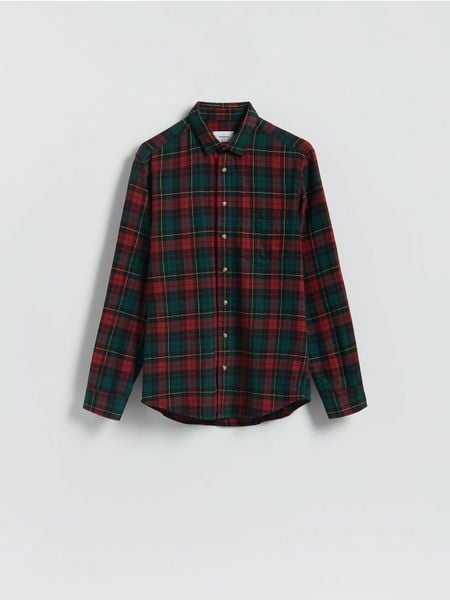 Koszula regular fit w kratę - bordowy. Czerwone koszule Reserved, l, bez wzorów, z bawełny, bez kołnierzyka, bez ramiączek. W wyprzedaży za 29.99 zł.