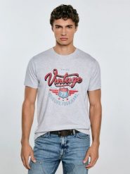Koszulka męska z nadrukiem szara Merret 901. Szare t-shirty BIG STAR, l, bez wzorów, z bawełny, bez kołnierzyka, bez ramiączek. W wyprzedaży za 79.99 zł.