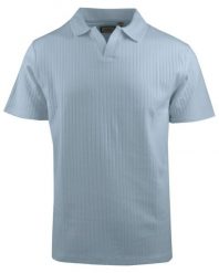 Dzianinowa Koszulka Polo - Dekolt Bez Guzików - Brave Soul - Błękitna. Niebieskie koszulki polo Brave Soul, l, bez wzorów, z bawełny, bez kołnierzyka, bez ramiączek. Za 99.00 zł.