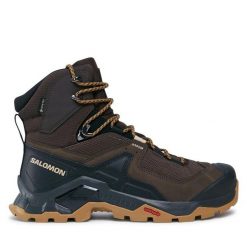 Trekkingi Salomon. Brązowe botki sznurowane Salomon, bez wzorów, z gore-texu, bez obcasa, bez zapięcia. Za 789.99 zł.