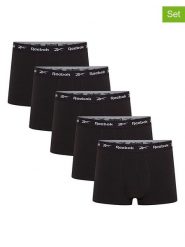 Reebok Bokserki (5 par) "Boyes" w kolorze czarnym rozmiar: S. Czarne bokserki Reebok, s, bez wzorów. Za 96.60 zł.