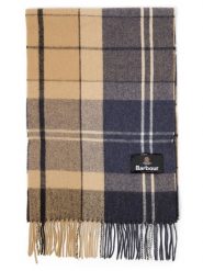 Barbour szalik wełniany Mężczyźni Wełna (100%) niebieski|beżowy, ONE SIZE. Brązowe szaliki Barbour, bez wzorów, z wełny. Za 299.95 zł.