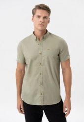 Koszula z lnem, Regular Fit, C-LIN. Zielone koszule Volcano, m, bez wzorów, z bawełny, bez kołnierzyka, bez ramiączek. Za 139.99 zł.