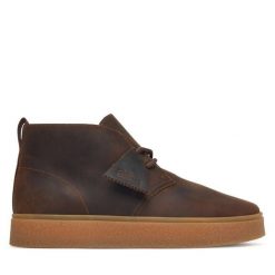Trzewiki Clarks. Brązowe botki sznurowane Clarks, bez wzorów, bez obcasa, bez zapięcia. Za 519.99 zł.