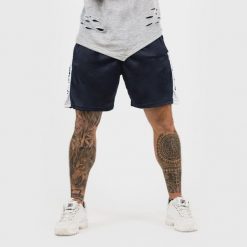 Szorty męskie fitness regular granatowe Vertical. Niebieskie krótkie spodenki sportowe GYMBEAM, l, bez wzorów, z materiału. Za 54.90 zł.