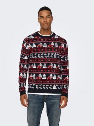 ONLY & SONS Sweter w kolorze czarno-czerwonym rozmiar: M. Czarne swetry nierozpinane Only & Sons, m, bez wzorów, z bawełny, bez kołnierzyka, bez ramiączek. Za 78.66 zł.