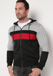 Szaro-Czarna Bluza z Kapturem i Kieszeniami na Suwaki Amelobria. Szare bluzy Born2be, l, bez wzorów, z dzianiny, z kapturem. W wyprzedaży za 50.99 zł.