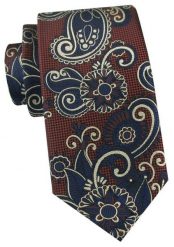 Krawat Męski - Angelo di Monti - Brąz, Duży Wzór Paisley. Niebieskie krawaty i muchy Angelo di Monti, bez wzorów, z tkaniny. Za 45.00 zł.