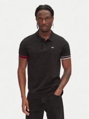 Tommy Jeans Polo Flag Cuff DM0DM21306 Czarny Slim Fit. Czarne koszulki polo Tommy Jeans, m, bez wzorów, z bawełny, bez kołnierzyka, bez ramiączek. Za 279.99 zł.