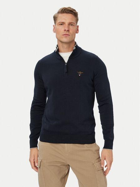 Aeronautica Militare Sweter 262MA1670UL00506 Granatowy Regular Fit. Niebieskie swetry rozpinane Aeronautica Militare, m, bez wzorów, z bawełny, bez kołnierzyka, bez ramiączek. Za 569.99 zł.