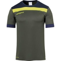 Polo Uhlsport Offense 23. Niebieskie koszulki polo sportowe Uhlsport, bez wzorów, z materiału, bez kołnierzyka, bez ramiączek, do piłki nożnej. Za 125.50 zł.