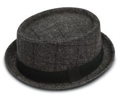 Męski Kapelusz Jesienno-Zimowy, z Wełną, Trilby - Pako Jeans - Ciemny Popiel, Kratka. Szare kapelusze Pako Jeans, bez wzorów, z jeansu, klasyczne. Za 59.00 zł.