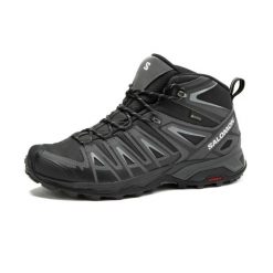 Buty turystyczne męskie XUltra Pioneer Mid wodoodporne Gore Tex. Brązowe buty trekkingowe Salomon, bez wzorów, z gore-texu, bez zapięcia. W wyprzedaży za 499.99 zł.