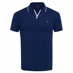 Koszulka Polo - Męska - Pako Jeans - Granatowa, Dekolt Bez Guzików. Niebieskie koszulki polo Pako Jeans, l, bez wzorów, z bawełny, bez kołnierzyka, bez ramiączek. Za 119.00 zł.