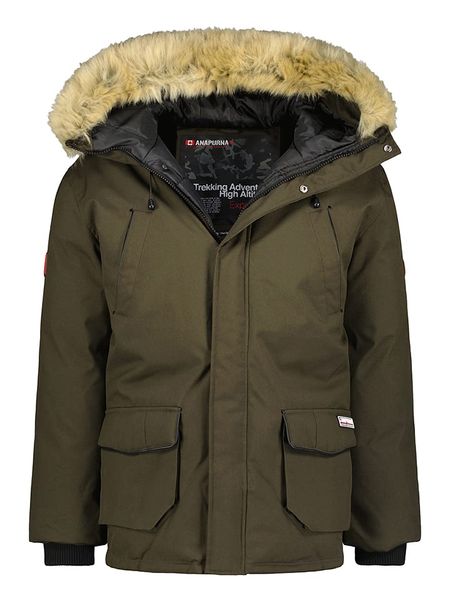 ANAPURNA Kurtka zimowa "Claudana" w kolorze oliwkowym rozmiar: XL. Brązowe kurtki ANAPURNA, na zimę, xl, z aplikacjami, bez kaptura. Za 310.38 zł.