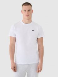 4F T-shirt regular gładki męski - biały M. Białe t-shirty 4F, m, bez wzorów, z bawełny, bez kołnierzyka, bez ramiączek. Za 49.99 zł.