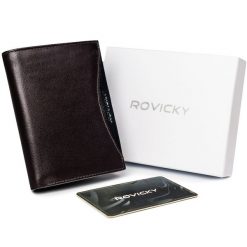 Portfel męski brązowy z czarną wstawką Rovicky 1541-03-BOR-1300 BRO. Brązowe portfele ROVICKY, bez wzorów, ze skóry. Za 71.99 zł.