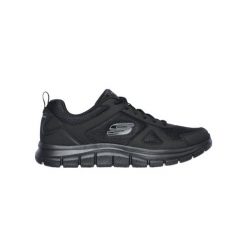 Buty męskie SKECHERS Track Scrolic. Czarne buty do biegania Skechers, bez wzorów, z materiału, bez zapięcia, do biegania. Za 239.99 zł.