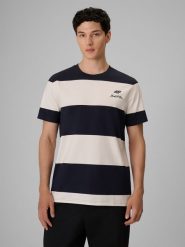 4F T-shirt regular z nadrukiem męski - granatowy XXL. Niebieskie t-shirty 4F, m, bez wzorów, z bawełny, bez kołnierzyka, bez ramiączek. Za 89.99 zł.
