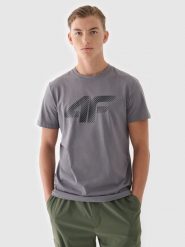 4F T-shirt regular z nadrukiem męski - szary L. Szare t-shirty 4F, l, bez wzorów, z bawełny, bez kołnierzyka, bez ramiączek. Za 59.99 zł.