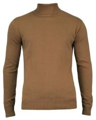 Golf, Beżowy, Sepia, Elegancki, 100% BAWEŁNA, Męski - Brave Soul. Brązowe golfy Brave Soul, l, bez wzorów, z bawełny, bez ramiączek. Za 119.00 zł.