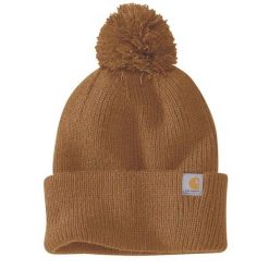 Czapka zimowa z pomponem Carhartt Knit Pom-Pom Cuffed Beanie. Brązowe czapki zimowe Carhartt, bez wzorów. Za 106.00 zł.