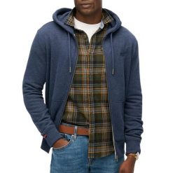 Rozpinana bluza z kapturem z logo essential Superdry. Niebieskie bluzy Superdry, m, bez wzorów, z kapturem. Za 337.40 zł.