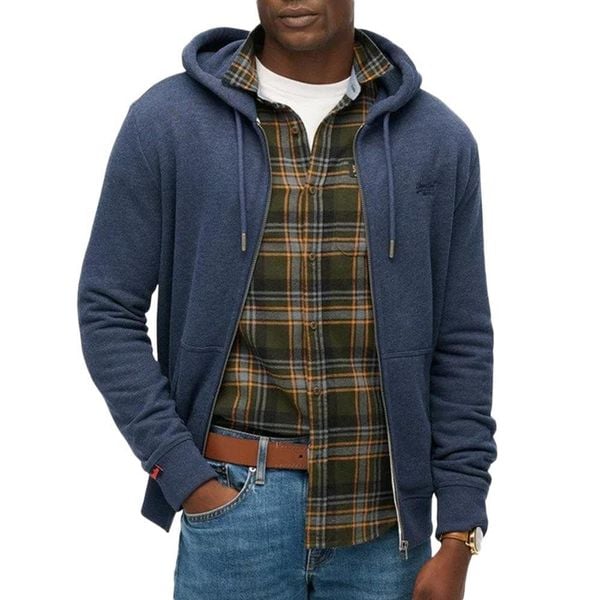 Rozpinana bluza z kapturem z logo essential Superdry. Niebieskie bluzy Superdry, s, bez wzorów, z bawełny, z kapturem. Za 343.80 zł.