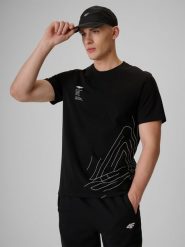4F T-shirt regular z nadrukiem męski - czarny L. Czarne t-shirty 4F, l, bez wzorów, z bawełny, bez kołnierzyka, bez ramiączek. Za 79.99 zł.