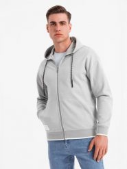 Męska bluza dresowa z kapturem o delikatnej strukturze – szara V4 - Rozmiar: XXL. Szare bluzy Ombre Clothing, m, bez wzorów, z bawełny, z kapturem. W wyprzedaży za 164.99 zł.