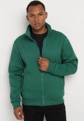 Zielona Bluza z Bawełną Zapinana na Suwak Wykończona Polarem Oadela. Zielone bluzy Born2be, l, bez wzorów, z bawełny, bez kaptura. W wyprzedaży za 76.49 zł.