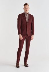 PAKO LORENTE – Bordowe spodnie garniturowe P21WP-6G-036-D-S. Czerwone eleganckie spodnie Pako Lorente, s, z wełny. Za 219.99 zł.