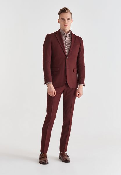 PAKO LORENTE – Bordowe spodnie garniturowe P21WP-6G-036-D-S. Czerwone eleganckie spodnie Pako Lorente, s, z wełny. Za 219.99 zł.