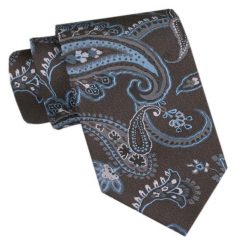 Klasyczny Krawat Męski CHATTIER - Brąz, Niebieskie Paisley. Niebieskie krawaty i muchy Chattier, bez wzorów, z tkaniny. Za 49.00 zł.