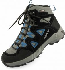 Męskie buty trekkingowe Alpina Tracker Mid niebiesko-czarne. Niebieskie trekkingi Alpina, bez wzorów, ze skóry, bez zapięcia. Za 429.99 zł.